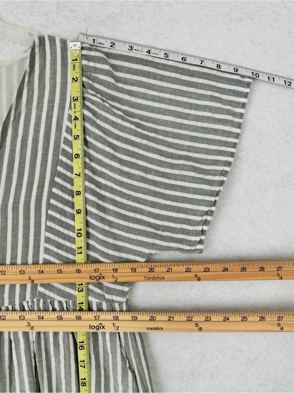 Madewell Flutter Sleeve Mini Dress Sage Green White Striped Seersucker Size M - Picture 14 of 16